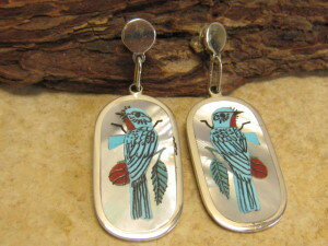 インディアンジュエリー・ズニ族 青い鳥・ぶら下がりピアス