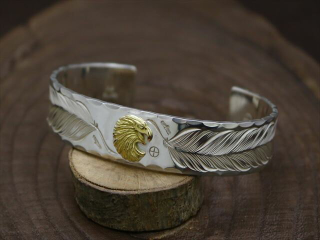 楽天インディアンジュエリー SILVER501K18 イーグル付き フェザー 彫り バングル 【 Men's 】アメカジ ネイティブ系 ネイティブアメリカン アクセサリー シルバー ジュエリー 銀 925 k18 ゴールド メンズ ペア ギフト プレゼント 誕生日 記念日