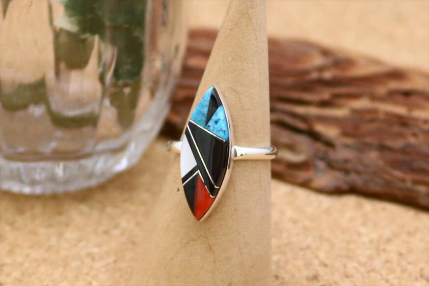 インディアンジュエリー ズニ族 オーバル インレイ デザイン ズニカラー リング 13号 ネイティブ アメリカン シルバー アクセサリー レディース ユニセック...