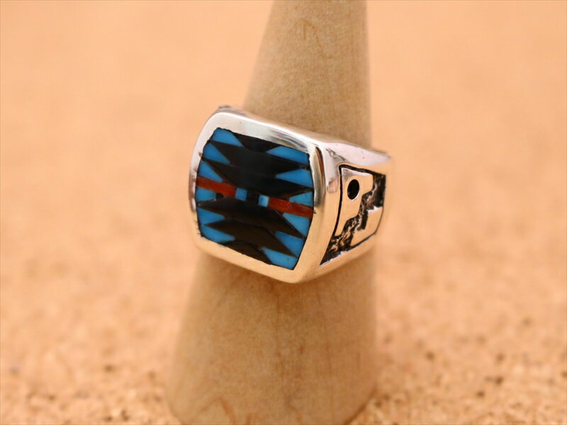 インディアンジュエリー ズニ族 リング インレイ 印台リング 21号 ネイティブ アメリカン シルバー アクセサリー メンズ レディース ジュエリー ギフト プ...