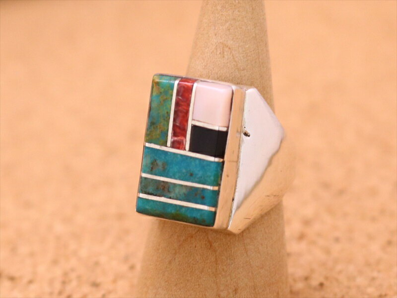 インディアンジュエリー ズニ族 リング インレイ 印台リング 21号 ネイティブ アメリカン シルバー アクセサリー メンズ レディース ジュエリー ギフト プ...