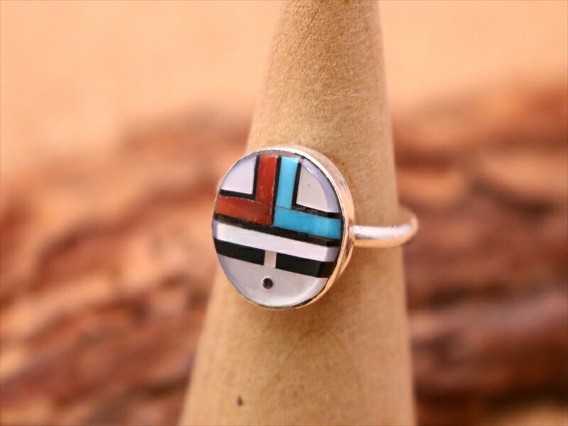 インディアンジュエリー ズニ族 サンフェイス インレイ デザイン リング 6.5号 ネイティブ アメリカン シルバー アクセサリー レディース ユニセックス ジ...