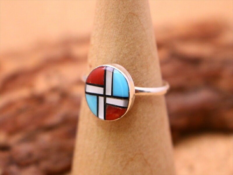 インディアンジュエリー ズニ族 モザイクインレイ デザイン リング 15.5号 ネイティブ アメリカン シルバー アクセサリー レディース ユニセックス ジュエ...