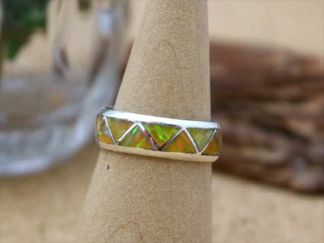 インディアンジュエリー ズニ族 人工オパール インレイ デザイン リング 16号 ネイティブ アメリカン シルバー アクセサリー レディース メンズ ユニセック...