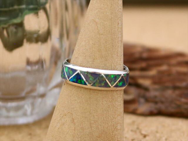 インディアンジュエリー ズニ族 人工オパール インレイ デザイン リング 13号 ネイティブ アメリカン シルバー アクセサリー レディース ジュエリー ギフト...