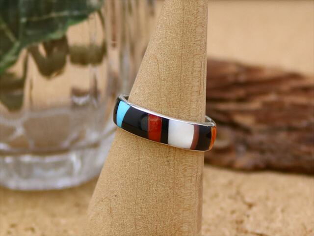 インディアンジュエリー ズニ族 カラーストーン インレイ デザイン カラフル リング 13号 ネイティブ アメリカン シルバー アクセサリー レディース ジュエ...