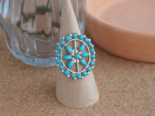 インディアンジュエリー・ズニ族 ターコイズ・プチポイントリング 16号