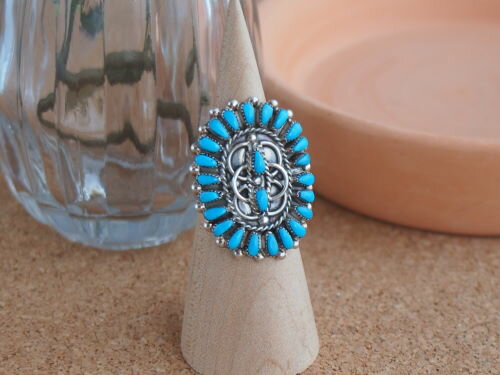 インディアンジュエリー・ズニ族 M. Dishta作 ターコイズ・プチポイントリング 10.5号