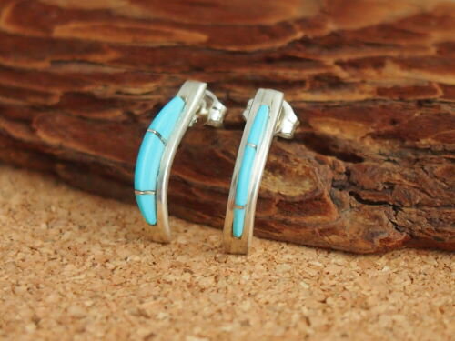 インディアンジュエリー・ズニ族 ターコイズインレイ・ハーフフープピアス