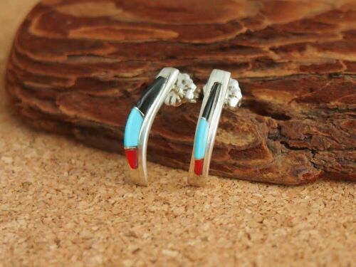 インディアンジュエリー・ズニ族 カラフルインレイ・ハーフフープピアス