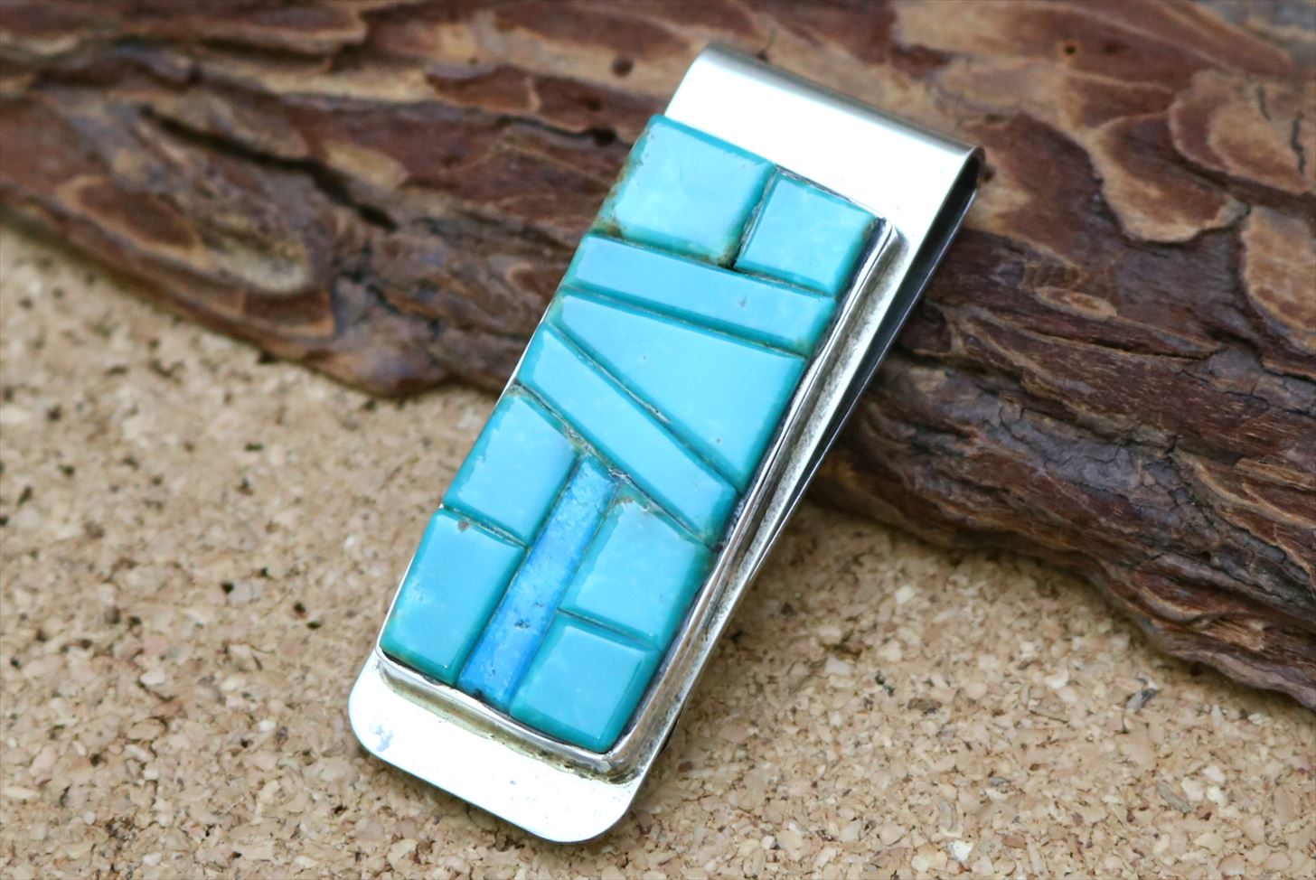 インディアンジュエリー ナバホ族 シルバー ターコイズ インレイ マネークリップ ネイティブ アメリカン アクセサリー ジュエリー 925 メンズ レディース ...