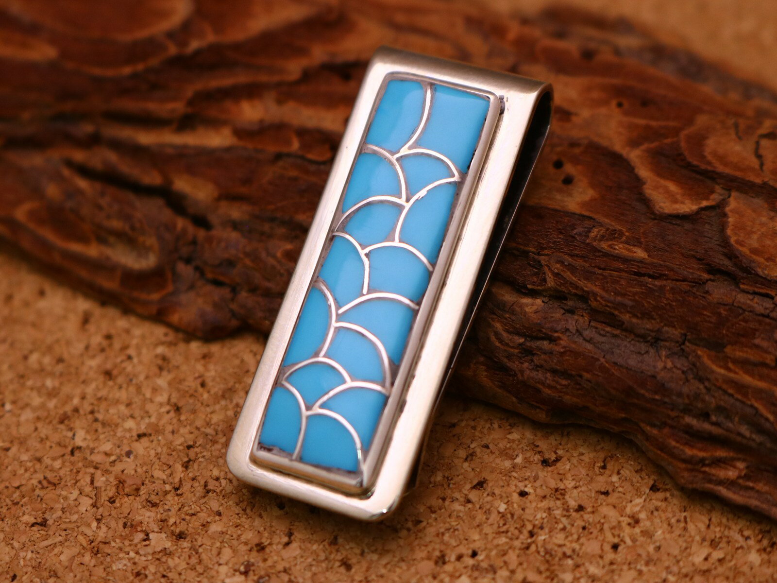 インディアンジュエリー ズニ族 シルバー ターコイズ インレイ フラットインレイ マネークリップ ネイティブ アメリカン アクセサリー ジュエリー 925 メン...