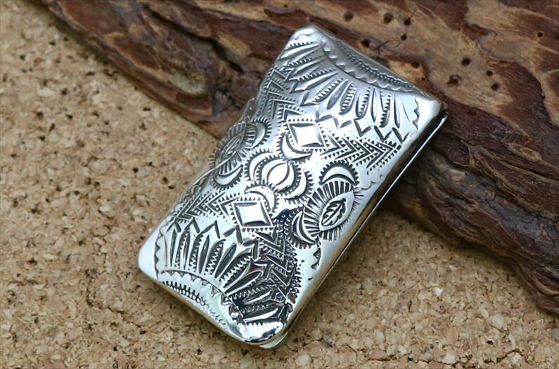 インディアンジュエリー ナバホ族 シルバー スタンプワーク マネークリップ ネイティブ アメリカン アクセサリー ジュエリー 925 メンズ レディース ユニセ...