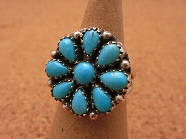 インディアンジュエリー ナバホ族 作 7.5号 リング クラスターリング ターコイズ ネイティブ アメリカ..