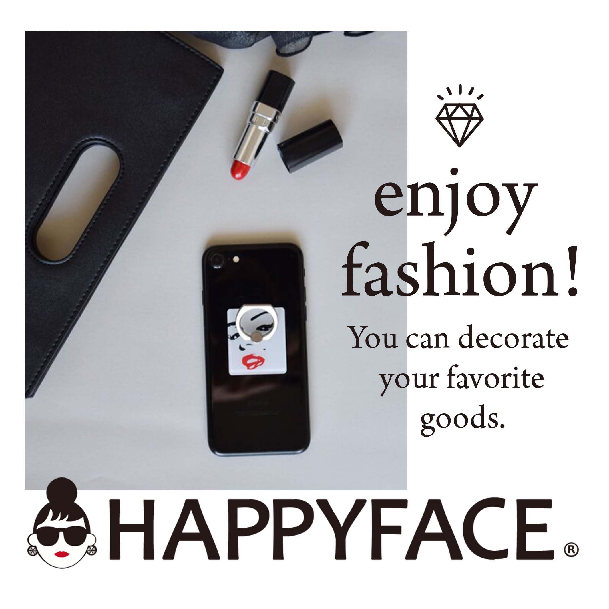 【ポイント10倍】【ハッピーフェイス】 HAPPY FACE Smartphone Ring MM風 スマホリング スマホ 落下防止 リング スタンド機能 (MM風)