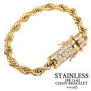 \スーパーSALE 10%OFF 5,500円→4,950円 /ステンレス ブレスレット ロープチェーンブレスレット 18k Gold キュービックジルコニア ...