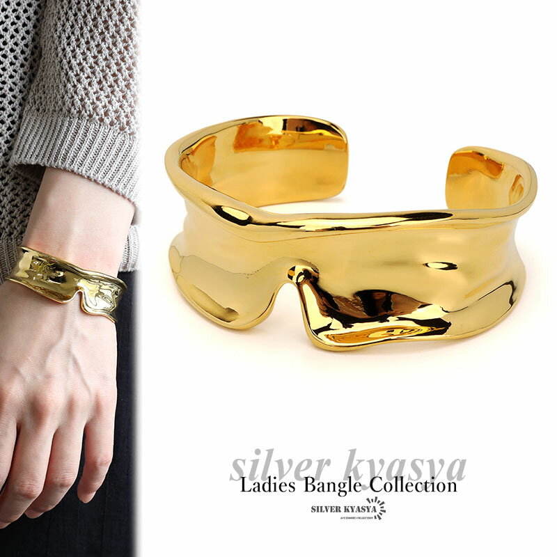 \スーパーSALE 10%OFF 6,600円→5,940円 /ボーンカフバングル ゴールド 18KGP 太めバングル スリット なめらか 艷やか 大ぶり シン...