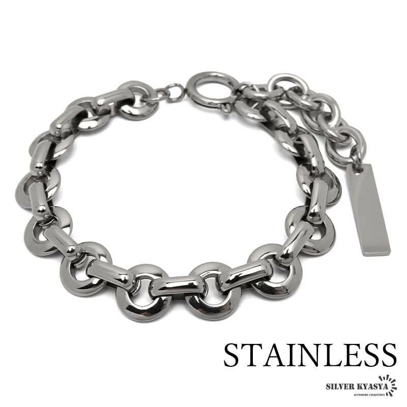 樂天商城 - 【クーポンで最大30％OFF】ステンレス サークルチェーンブレスレット メタルチェーンブレスレット ドーナッツ 丸 シルバー 円盤 メンズ 男性 金アレ対応