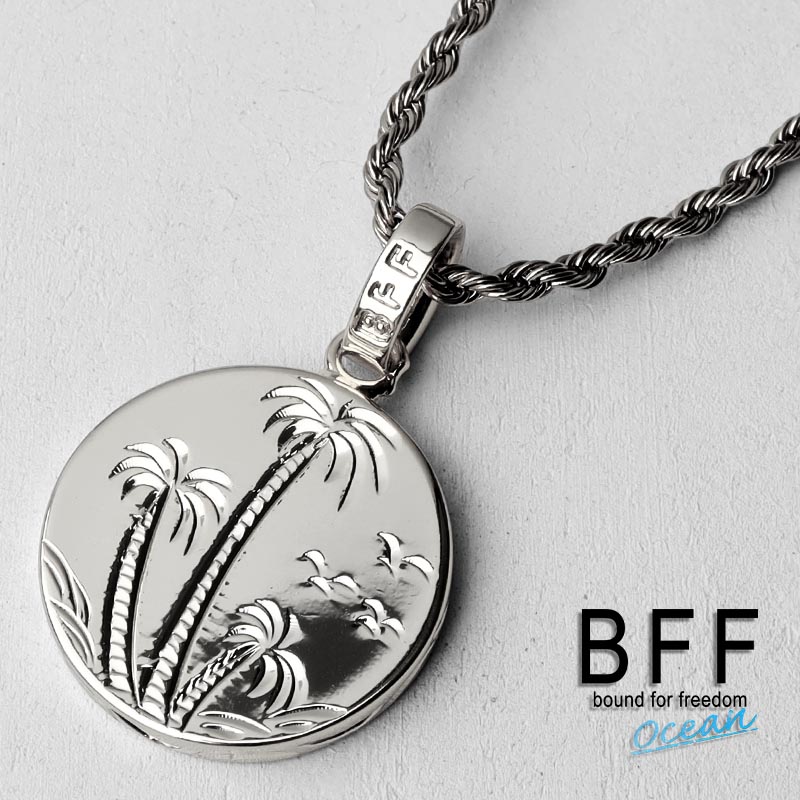 ＼土日限定 10％OFFクーポン有！／ BFF ブランド コインネックレス シルバー 銀色 silver パームツリー ヤシの木 ペア ハワイアンジュエリー ロープチェーン 彫金 手彫り 専用BOX付属 父の日