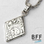 BFF ブランド ラムバスネックレス シルバー 銀色 silver プルメリア ひし形 ダイヤ ハワイアンジュエリー ロープチェーン 彫金 手彫り 専用BOX付属