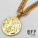 BFF ブランド コインネックレス ダブル喜平 6面カット プルメリア マイレ スクロール ステンレスチェーン ゴールド 18金 K18 GP gold 金色 ...