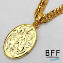 BFF ブランド オーバルネックレス ダブル喜平 6面カット プルメリア マイレ スクロール ステンレスチェーン ゴールド 18K GP gold 金色 手彫り...