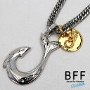 BFF ブランド フィッシュフックネックレス ダブル喜平 6面カット 釣り針 スクロール 唐草 メタル ステンレスチェーン シルバー 銀色 手彫り 彫金 専用B...