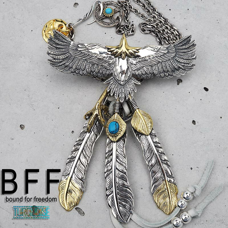 楽天シルバーアクセサリーSILVERKYASYA＼土日限定！10％OFFクーポン有！／ BFF ブランド イーグルネックレス メンズ ネックレス シルバー925 ネイティブ インディアンジュエリー 本革 金爪 羽根 鷲 カスタム 金属アレルギー対応 専用BOX付属 父の日