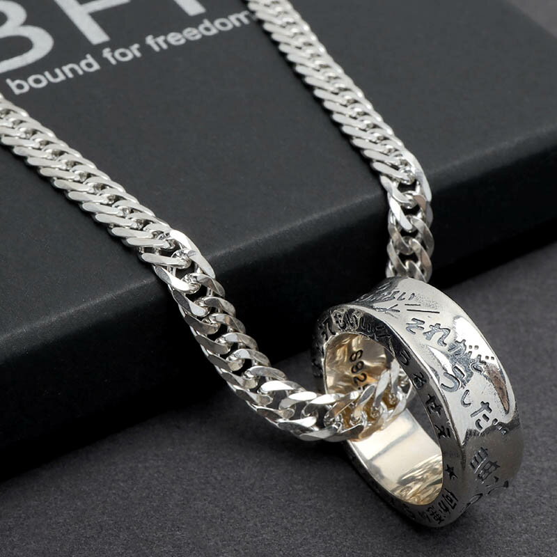BFF ブランド RAKUGAKIリング ネックレス シルバー925 ダブル喜平ネックレス 指輪ネックレス メンズ 男..