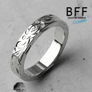 BFF ブランド タートルモデル 幅4mm 平打リング シルバータイプ silver ハワイ ウミガメ 亀 タイマイ ハワイアンジュエリー 専用BOX付属