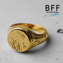 BFF ブランド パームツリー 印台リング スモール 小ぶり ゴールド 18K GP gold 金色 丸型 サークル スタンプリング シグネットリング ハワイ ハワイアンジュエリー 手彫り 彫金 専用BOX付属