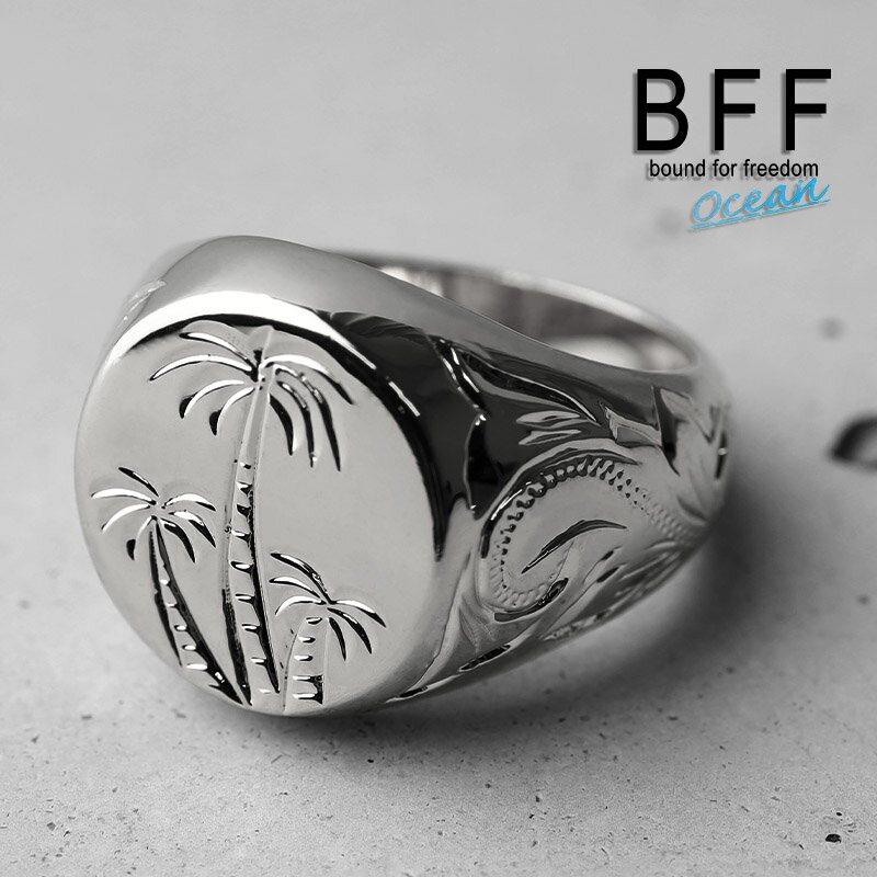 BFF ブランド パームツリー 印台リング ラージ ごつめ シルバー 18K 銀色 丸型 サークル スタンプリング シグネットリング ハワイ ハワイアンジュエリ...