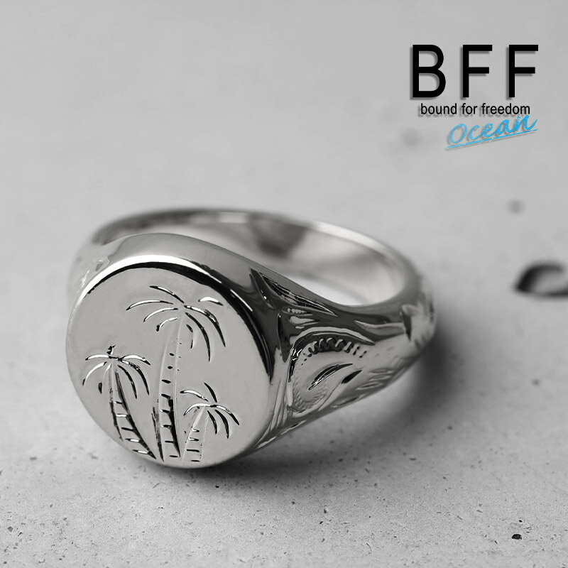 BFF ブランド パームツリー 印台リング スモール 小ぶり シルバー 18K 銀色 丸型 サークル スタンプリング シグネットリング ハワイ ハワイアンジュエリー 手彫り 彫金 専用BOX付属 父の日