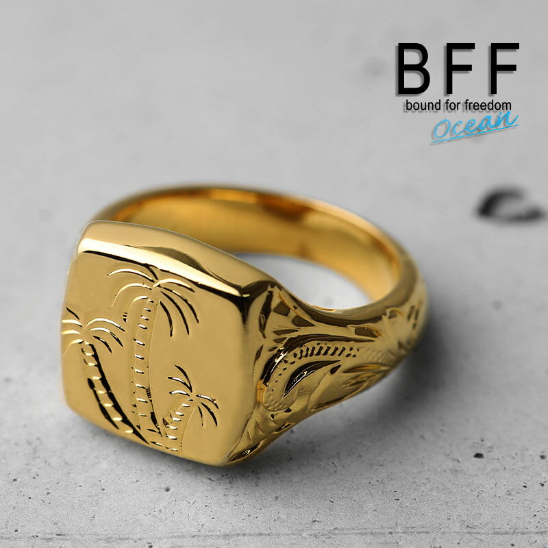 BFF ブランド パームツリー 印台リング スモール 小ぶり ゴールド 18K GP gold 金色 四角 スクエア スタンプリング シグネットリング ハワイ ...