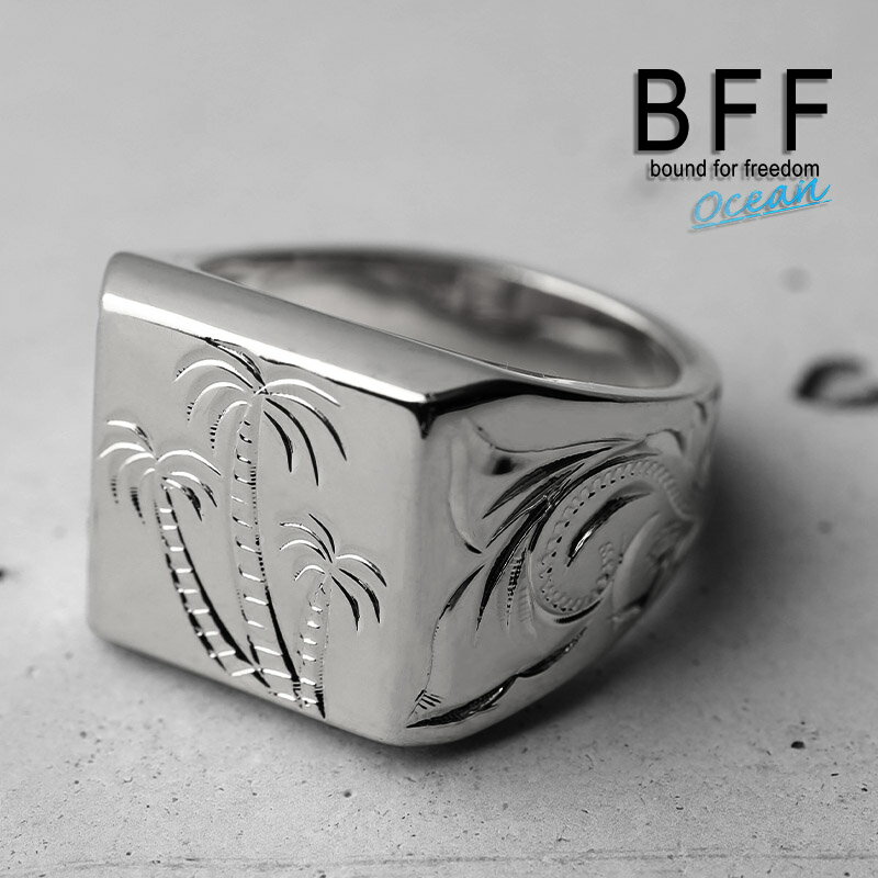 BFF ブランド パームツリー 印台リング ラージ ごつめ シルバー 18K 銀色 四角 スクエア スタンプリング シグネットリング ハワイ ハワイアンジュエリ...