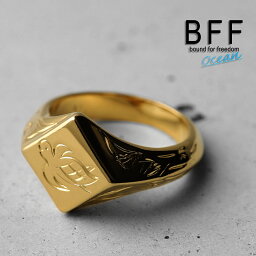 BFF ブランド タートル 印台リング スモール 小ぶり ゴールド 18K GP gold 金色 菱形 ダイヤ型 スタンプリング シグネットリング ハワイ ハワイアンジュエリー 手彫り 彫金 専用BOX付属