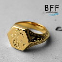 BFF ブランド パームツリー 印台リング スモール 小ぶり ゴールド 18K GP gold 金色 六角形 スタンプリング シグネットリング ハワイ ハワイアンジュエリー 手彫り 彫金 専用BOX付属