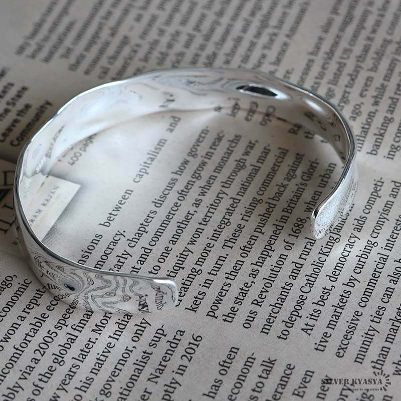 槌目バングル シルバー925 なめらかウェーブバングル レディース ブレスレット シルバー ボーンカフ シンプル カジュアル 人気