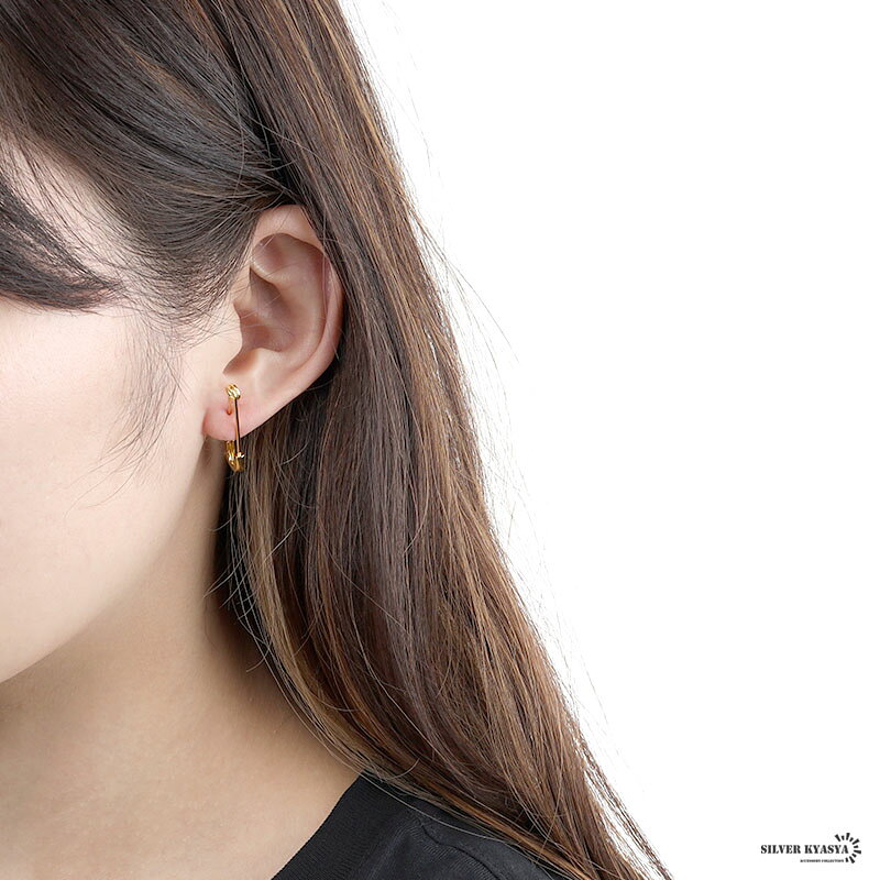 シルバー925 レディースピアス セーフティピン 安全ピン シンプル S925 ゴールド 金色 gold ジュエリー イヤリング フックピアス 金属アレルギー対応 片耳用 1点