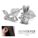 うさぎとにんじんのピアス レディース シルバー925 CZ うさぎ 兎 バニー ラビット 人参 2way スタッドピアス シルバー ストーンピアス キラキラ アシンメトリー 金属アレルギー対応 両耳用 2点セット