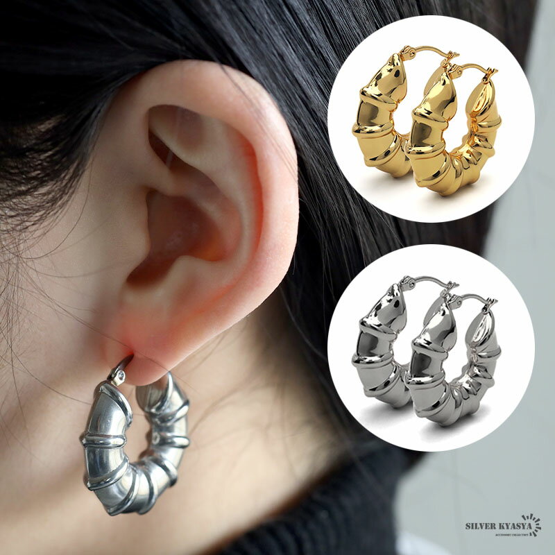 \スーパーSALE半額 2,750円→1,375円/フープピアス 太め ステンレス レディース ピアス イヤリング ゴールド シルバー gold 2点セット 幅...