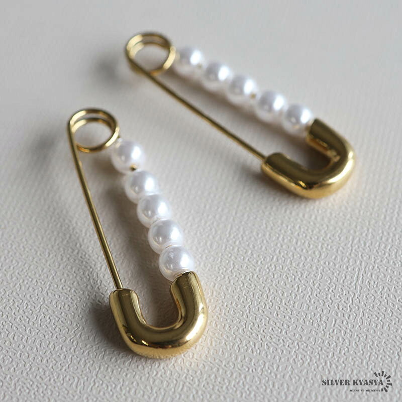 ステンレス 安全ピンピアス パールピアス ゴールド 18KGP 両耳2点セット 人工パール フープピアス ピン 真珠 高品質 高性能 人気 トレンド 流行り お洒落 おしゃれ 金属アレルギー対応 イヤリングの商品画像 2