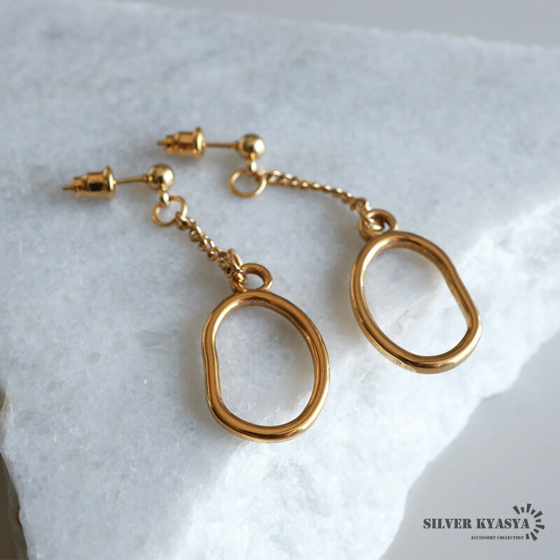 サークルピアス レディース ドロップピアス スタッドピアス 女性 ゴールド 18K GP ステンレス 両耳用 金属アレルギー対応