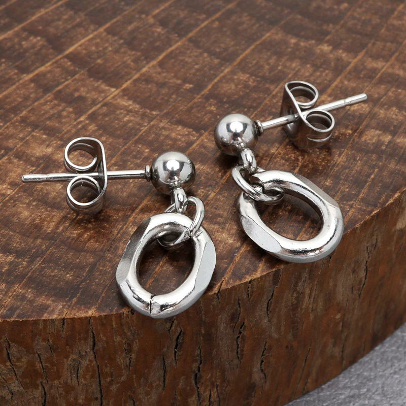 ステンレス素材 ドロップピアス シルバー silver レディース チェーンピアス 揺れる オーバル 4面カット あずきチェーン シンプル 金属アレルギーフリー...