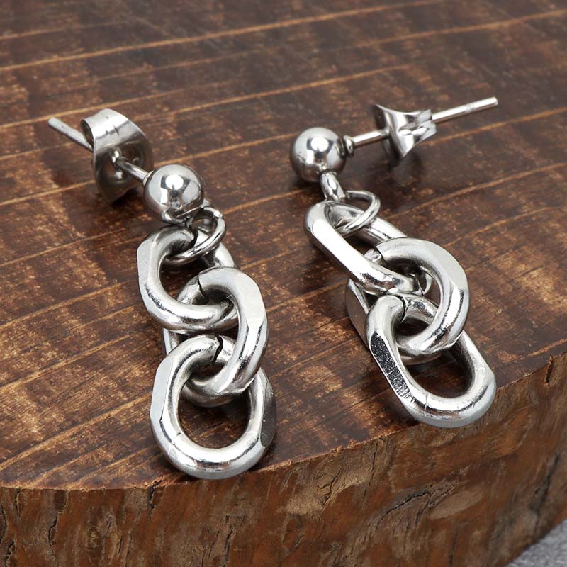 ステンレス素材 ドロップピアス シルバー silver レディース チェーンピアス 揺れる オーバル 4面カット あずきチェーン 3連 シンプル 金属アレルギー...