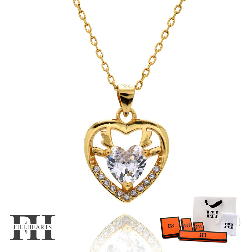 FILL HEARTS ネックレス レディース 女性 大人 ゴールド アクセサリー Heart & Deer ハート 鹿 ジルコニア 金属アレルギー対応 シルバ...