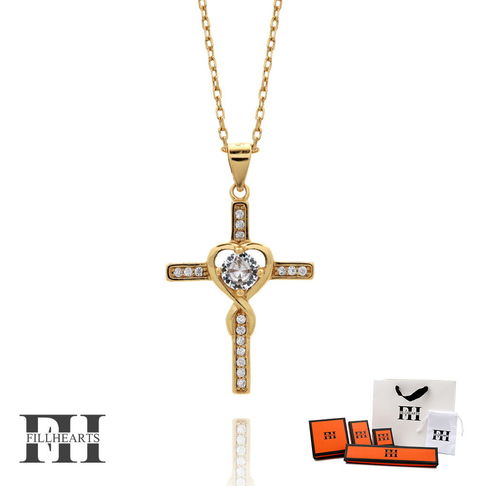 FILL HEARTS ネックレス レディース 女性 大人 ゴールド アクセサリー Heart & Cross クロス 十字架 ハート ジルコニア 金属アレルギ...