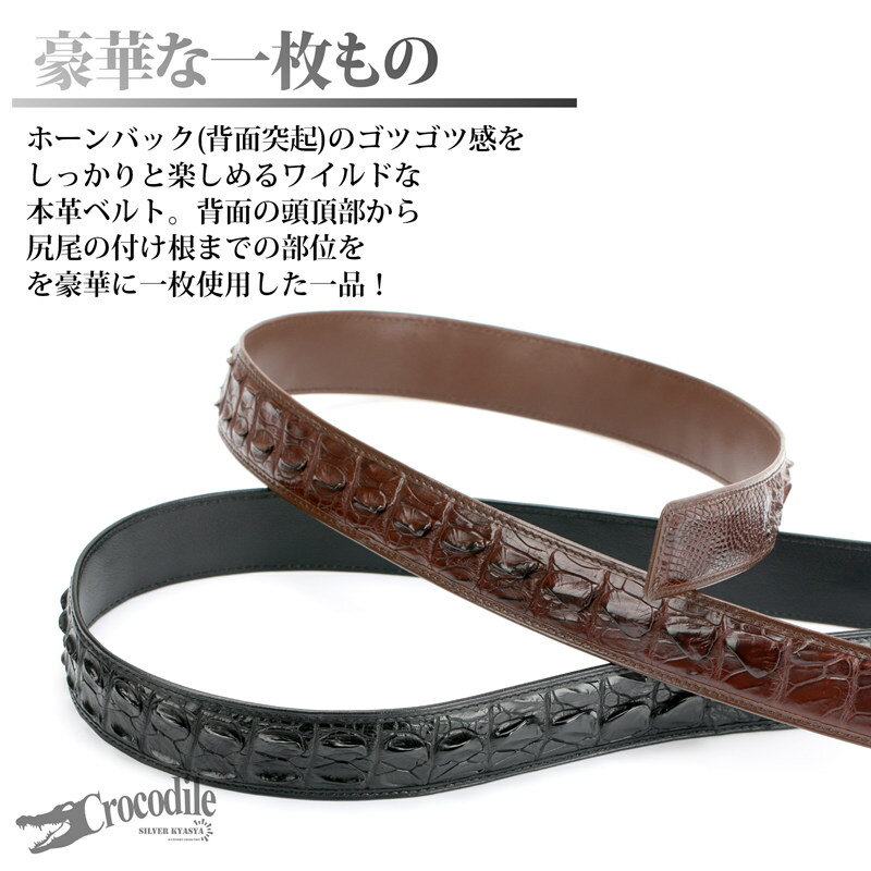 クロコダイル 本革 ワニ ベルト ステンレス バックルなし 取替 クラウン ホーンバック テイル 一枚物 牛革 フルグレインレザー 専用ボックス 無料ラッピング 父の日