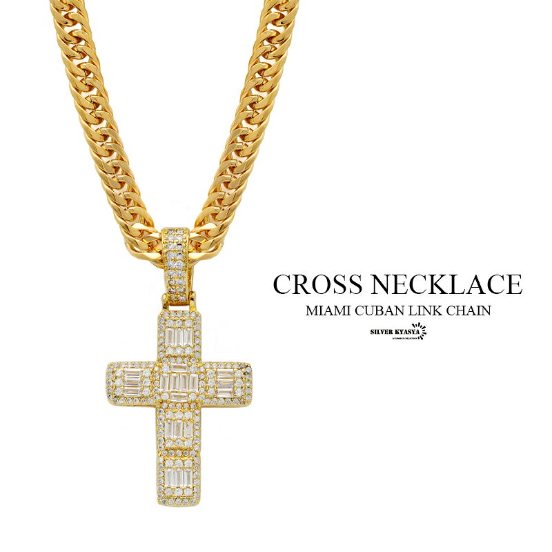 6面カット ダブル喜平ネックレス 18k gp メンズ ステンレス アクセサリー ペンダント トップ チェーンネックレス 大人 B系 ラップ クロス 十字架 CZ 18金 ゴールド 金 男性 50cm 60cm スクエアカット