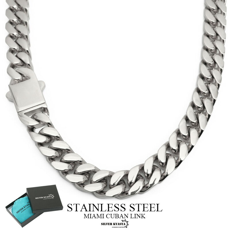 \スーパーSALE 10%OFF 9,900円→8,910円 /幅14mm ステンレス 喜平チェーンネックレス 4面カット ブリンブリン silver マイアミ...